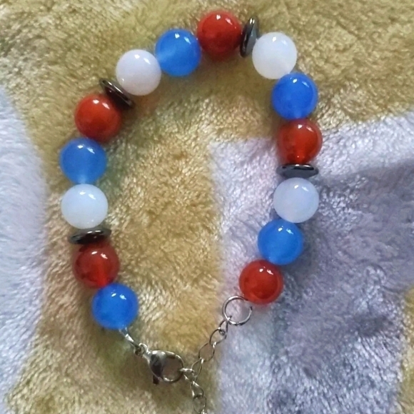Agate Pendant Necklace and Bracelet Red White Blue - Picture 3 of 8